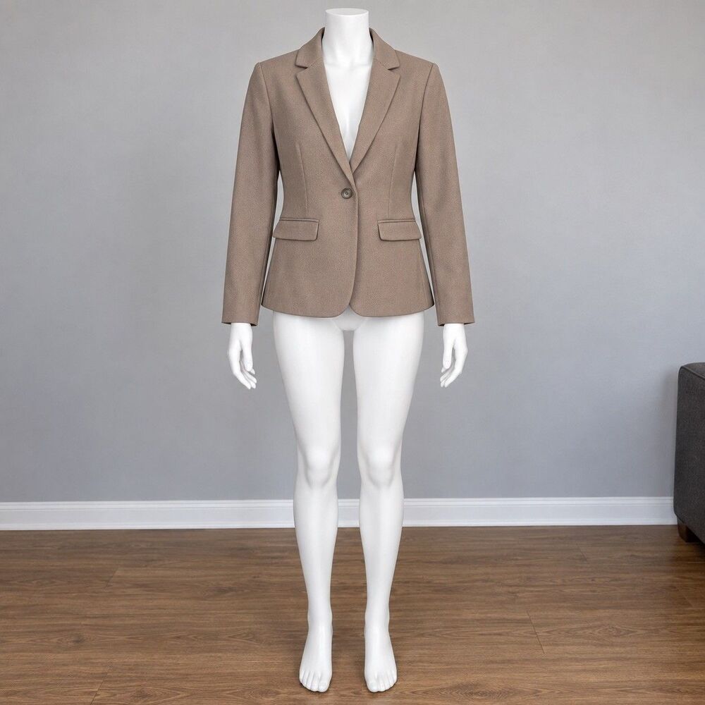 LOFT Womens Blazer Size 8P Petite Taupe Tan Single Button Tailored Career Jacket
